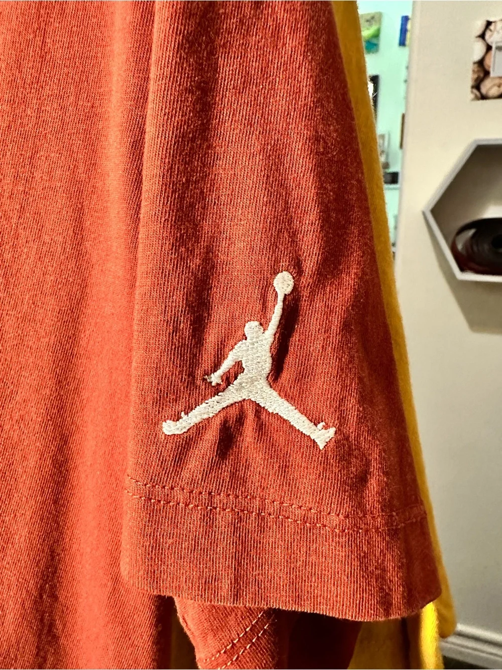 Jordan Air Men's Embroidered Graphic T-Shirt in Starfish Orange